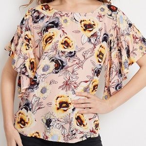 NWT Maurice’s Medium Floral Print Flutter Sleeves Ruffle Detail Blouse